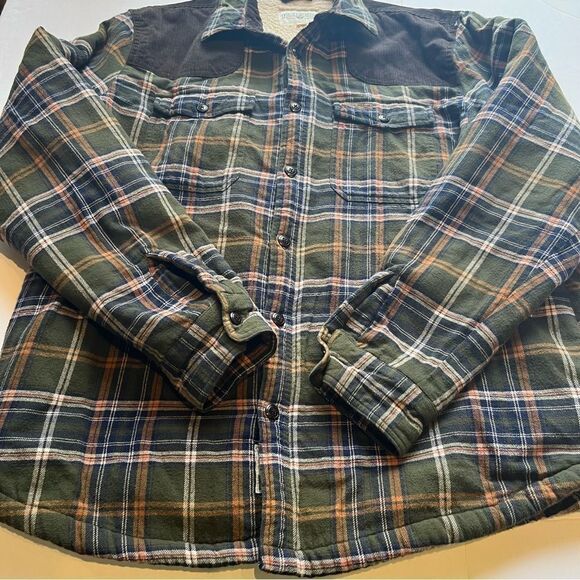 Field & Stream Men's Flannel Jacket Sherpa Lined Full Button Green/Blue Plaid XL - Picture 4 of 9